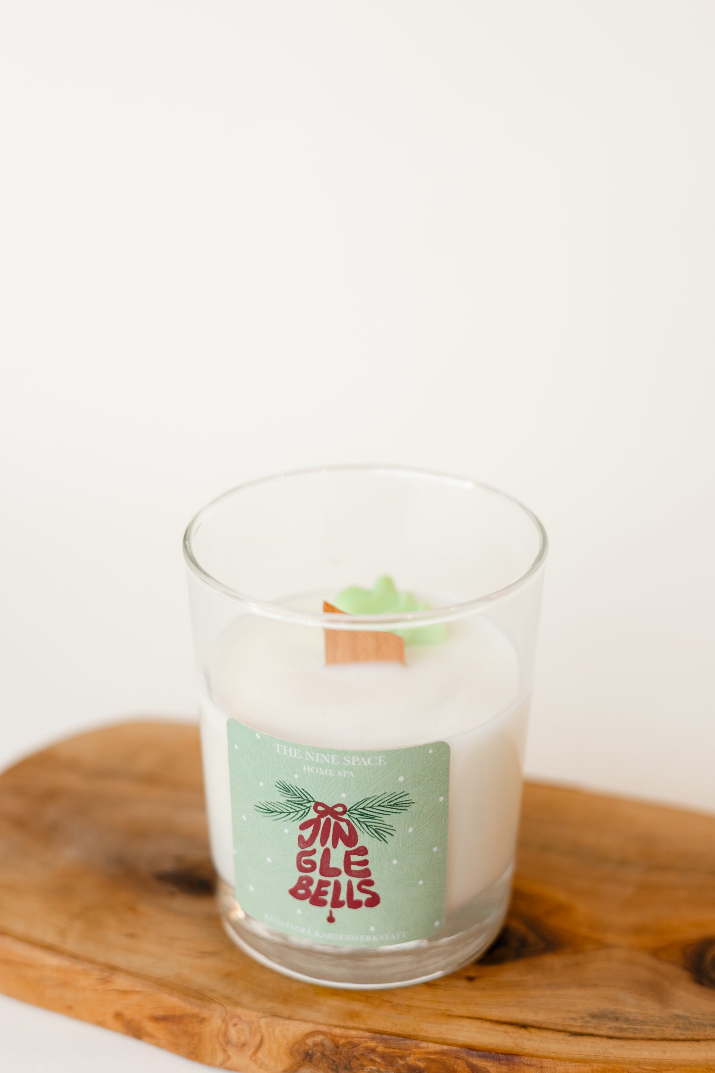 LIMITED EDITION - JINGLE BELLS Mood Kerze - Klarglas mit Holzdocht Mini