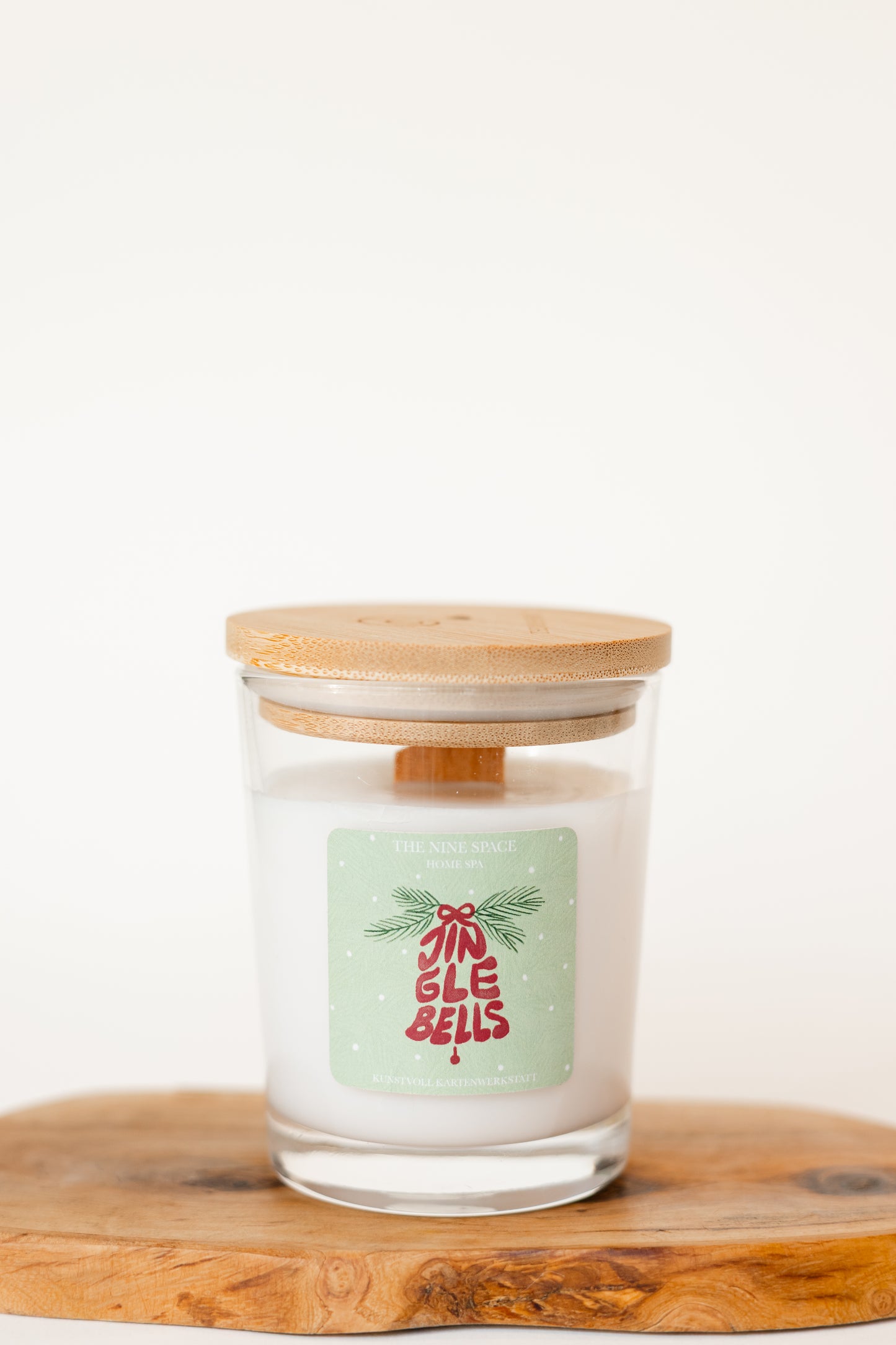 LIMITED EDITION - JINGLE BELLS Kerze - Klarglas mit Holzdocht