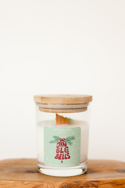 JINGLE BELLS Limited Edition Kerze Mini Klarglas Holzdocht | THE NINE SPACE